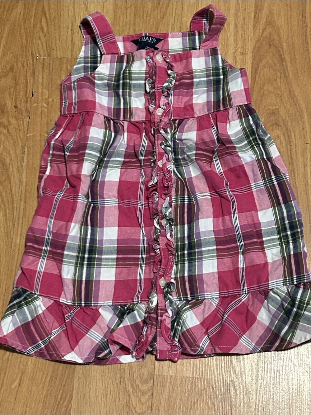 Chaps Pink Plaid Ruffled Front Sundress Size 24 Months